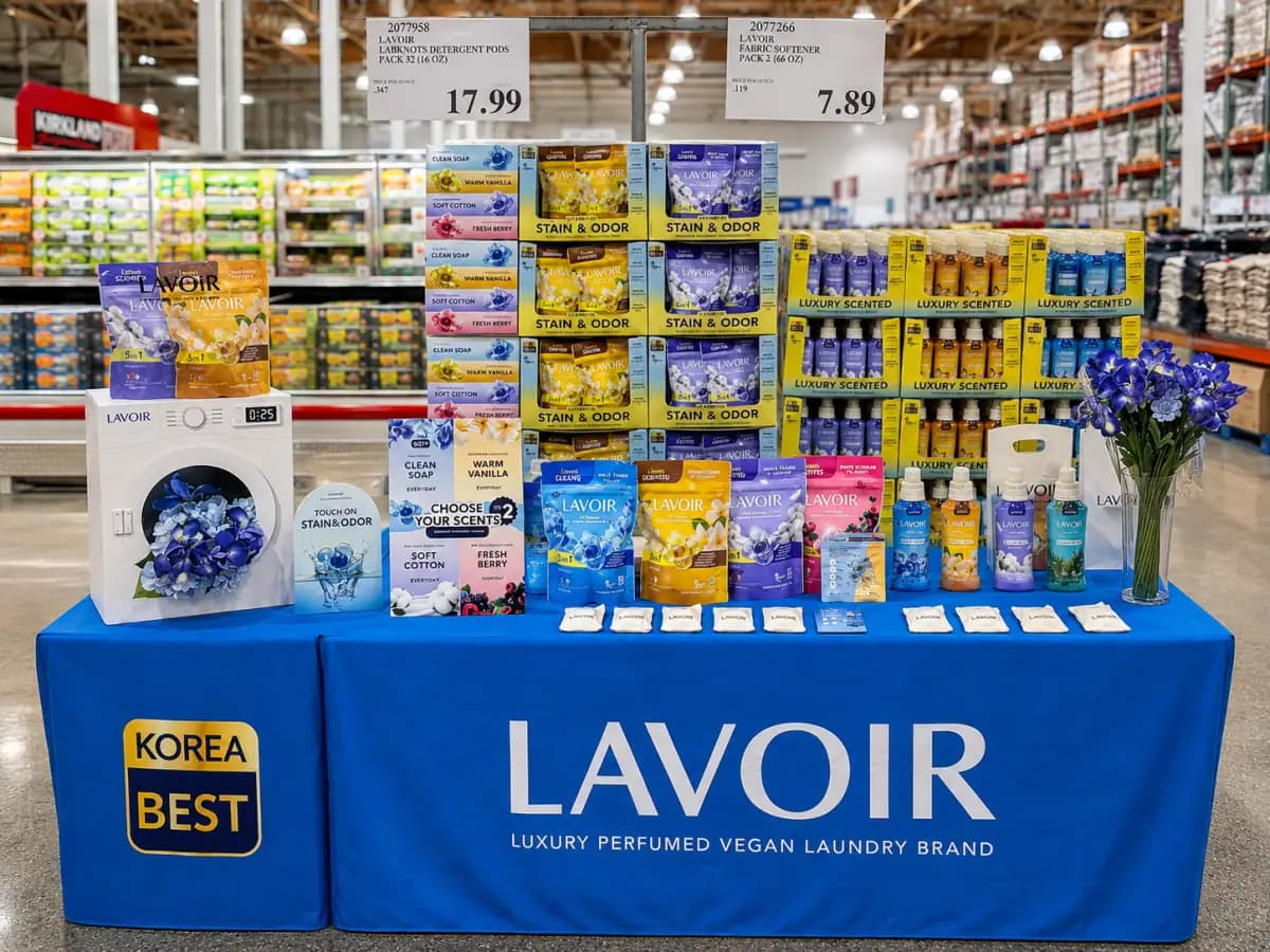 LAVOIR Korean laundry care brand roadshow display inside a US Costco warehouse